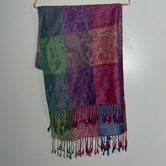 Festival Rave Oversized Shawl Scarf Pashmina Wool & Silk Blend Pastel Plaid - Picture 1 of 3